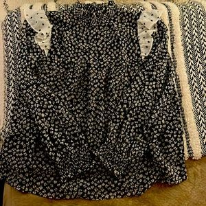 Ann Taylor Factory black and white, floral long sleeve blouse.